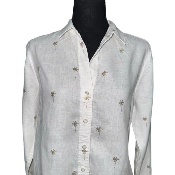 TOMMY BAHAMA Women’s Beach Daze Palm Trees Linen Shirt In White Gold Palm-Small - Picture 6 of 12